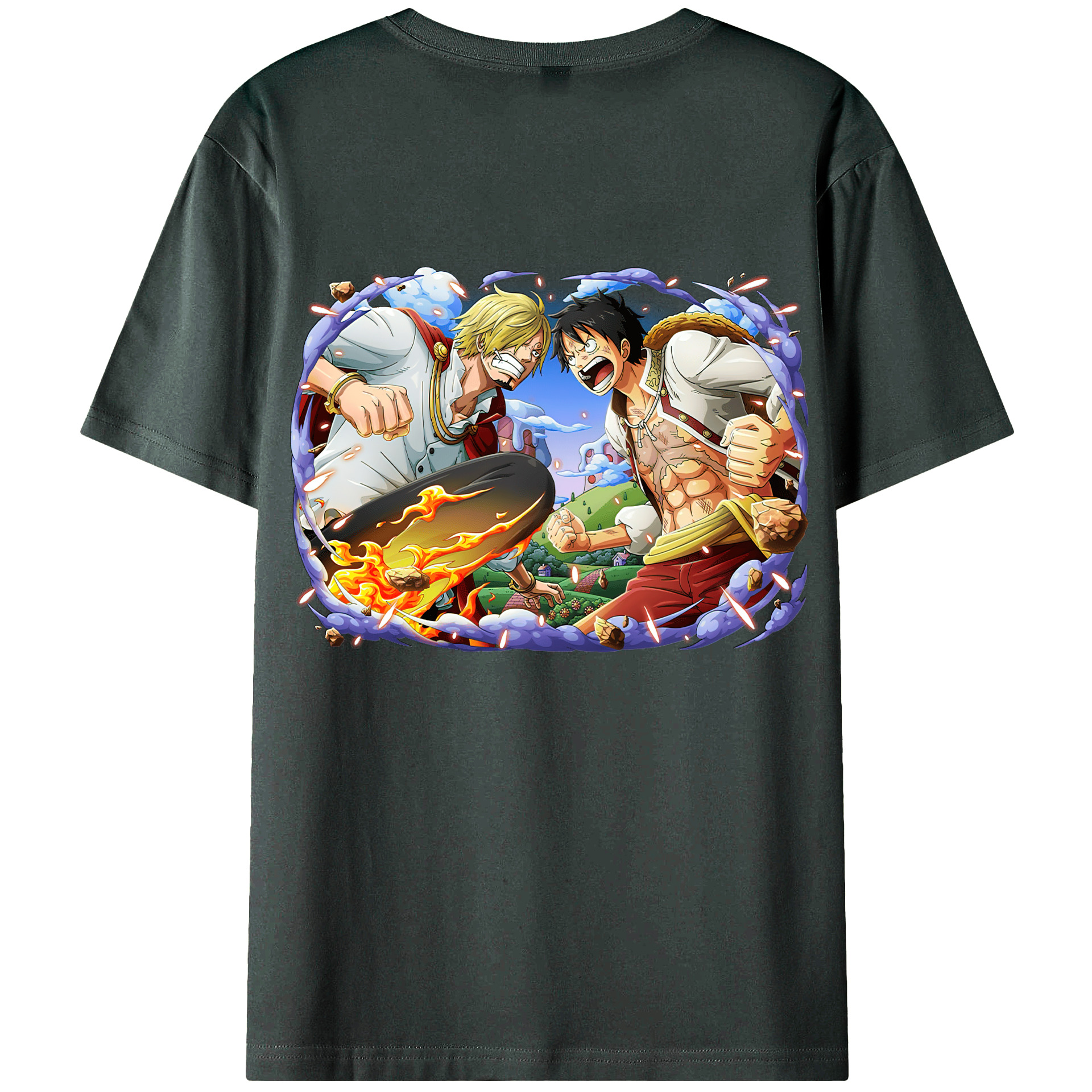 ワンピース モンキー・D・ルフィ ONE PIECE Monkey D. Luffy 綿100％ メンズ半袖Tシャツ（バックプリント） 通気性